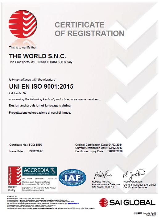 certificato qualità corsi inglese torino